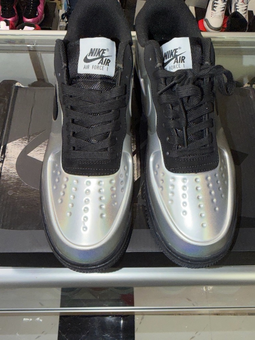 Nike Air Force 1 Men's Sneakers in Iridescent Silver and Black